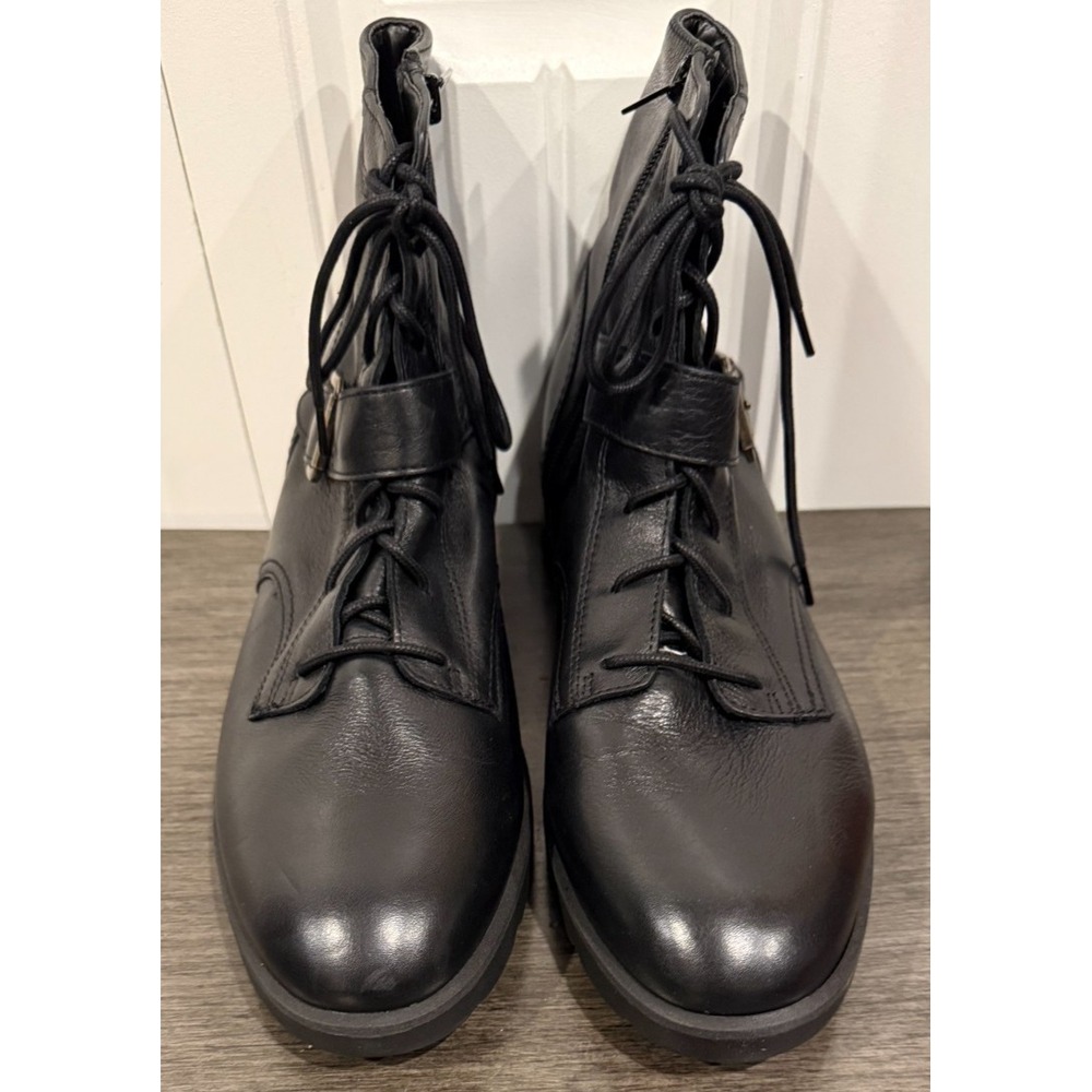 Vionic Catina Black Leather Lace Up Ankle Boots Women's Size 11 M Buckle Lug Sol - Picture 3 of 7